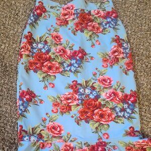 Vixen by Micheline Pitt Blue with Roses flutter skirt SOLD